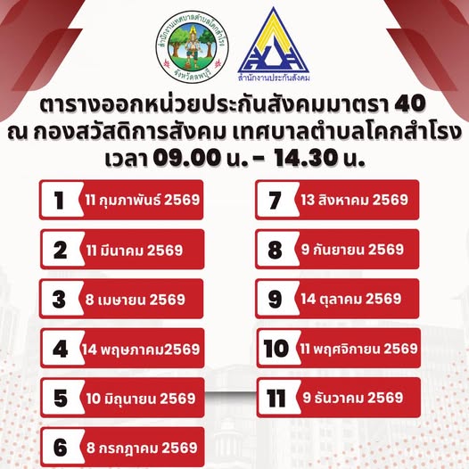 สำนักงานประกันสังคมจังหวัดลพบุรี ออกหน่วยให้บริการประชาชนตามแผนโครงการออกหน่วยเคลื่อนที่บริการเบ็ดเสร็จ Service Delivery Unit ปี 2569